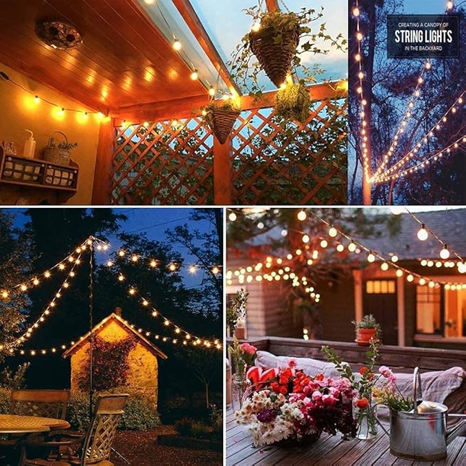 25ft Black Outdoor Edison String Lights, Weatherproof