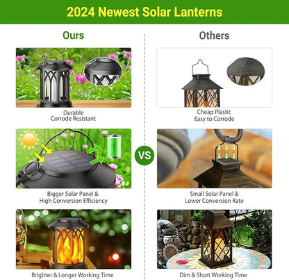 KOOPER 6 Pack Solar Lantern Outdoor Lights, Upgraded Flickering Flame Solar Lanterns Outdoor Waterproof, Auto ON/Off Lanterns Decorative Outdoor, Hanging Lantern for Yard Patio LawnTable Garden Decor