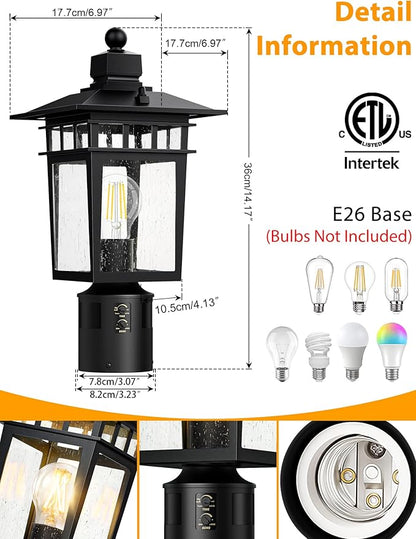 360° Motion Sensor Outdoor Post Lights, 4 Lighting Modes Lamp Post Light Fixture Dusk to Dawn, Waterproof Aluminum Black Pole Light Post Outdoor Lighting for Outside Garden Fence Yard,Hard Wired