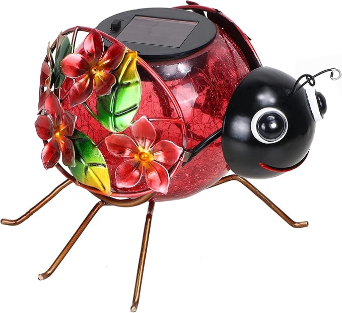 Ladybug Solar Porch Lanterns, Metal Waterproof LED