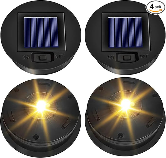 4 Pack Solar Lights Replacement Top (Top Size 3.3inch, Bottom Size 2.91 inch) Solar Lantern Light Lids, Waterproof Replacement Parts for Outdoor Lanterns (Warm White)