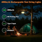 Camping Tent String Lights, 32.8ft Rechargeable LED