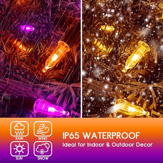 2-Pack 50 LED Halloween Twinkle Lights, 17ft Waterproof for Patio