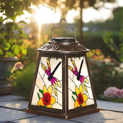 Dragonfly Solar Lantern with Shepherd Hook, Outdoor Hanging Metal LED Garden Light Waterproof for Patio Yard Pathway, Peaceful Dragonfly Lantern Decor and Christmas Holiday Gift for Women Mom Grandma