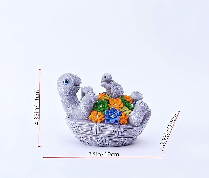 Solar Turtle Figurines Garden Decor, Cute Turtle Statue with Baby with 7 LED Solar Lights Garden Lawn Decorations for Patio & Yard, Gifts for Mom, Gery