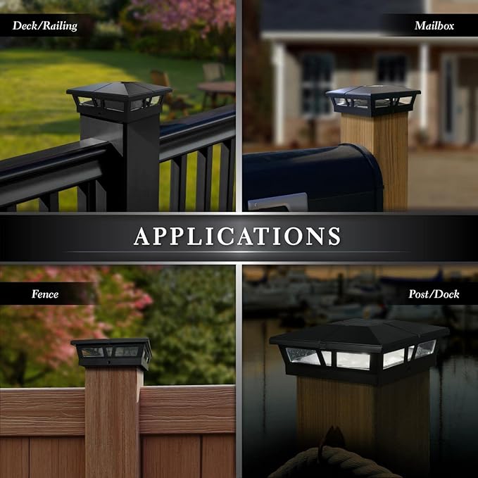 Classy Caps Cambridge Solar Post Cap, SLC771B, 6x6, Black Aluminum – High Performance, Energy Efficient, Weather-Resistant, Durable Design, Fits 5"x5",5.5"x5.5" & 6"x6" Posts (Adaptor Included)