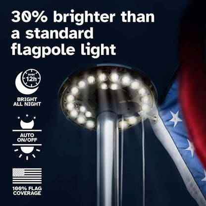 Deneve Deluxe Solar Powered Flagpole Lamp – Dusk to Dawn 12+ Hours, 26 LED, 1300 Lumen Outdoor Lighting for American Flag, Garden Decor, House Decor, 100% Coverage Gold Model