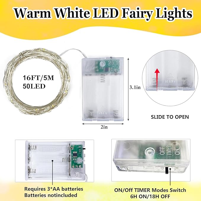 Christmas String Lights, 16ft 50 LED Waterproof Twinkle Lights