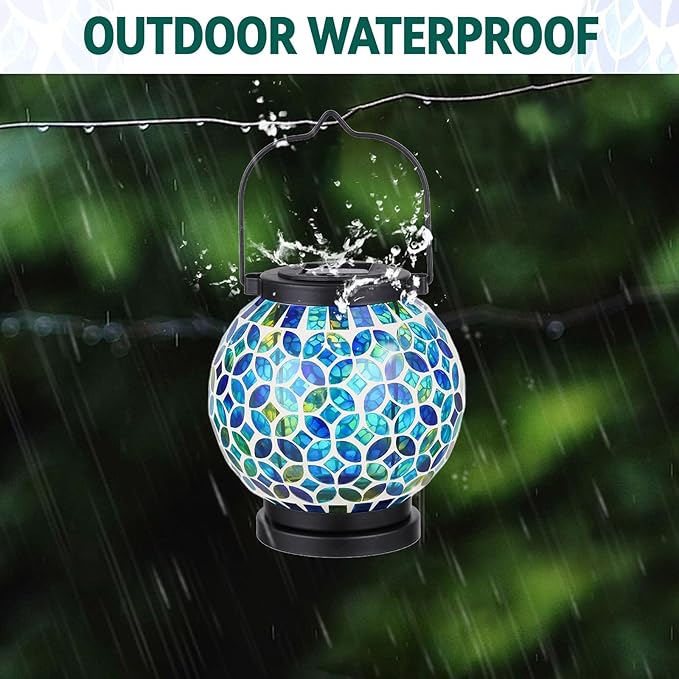 Mosaic Solar Hanging Lanterns, Metal Garden Decor