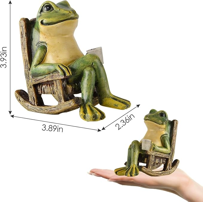 Miniature Frog Garden Statue Gifts Easter Decorations Outdoor Fairy Garden Accessories Outdoor Lights Solar Garden Frog Decor Art Housewarming Gift for Patio,Yard,Lawn Ornament,3.89"x2.36"x3.93