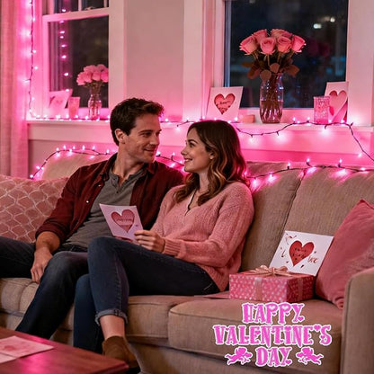 Pink String Lights Battery Powered, 2 Pack Total 33 FT 100 LED Pink Valentines Day String Lights for Indoor Outdoor Decoration, Twinkle Fairy Light for Valentines Day Decorations