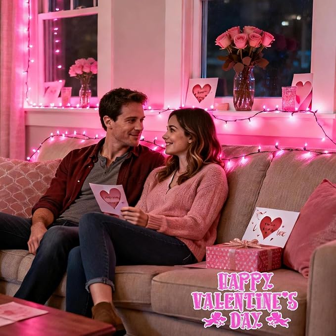 Pink String Lights Battery Powered, 2 Pack Total 66.6 FT 200 LED Valentines Day String Lights Indoor Outdoor Decoration, Twinkle Fairy Light for Party Backdrop Valentines Day Decorations