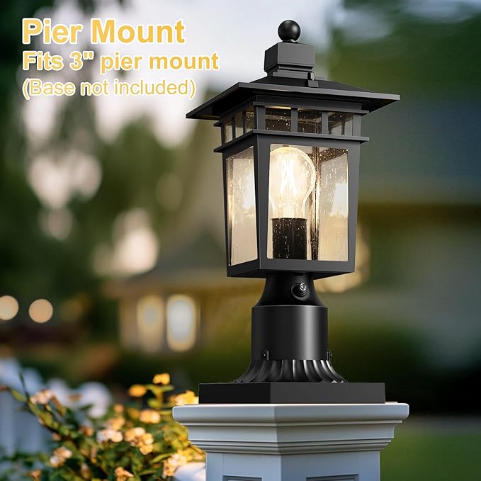 Dusk to Dawn Outdoor Post Lights,Black Waterproof Lamp Post Light Fixture, Aluminum Lamp Posts Outdoor Lighting Pole Lantern for Outside Yard Patio Pathway Garden Deck, Hard Wired,1-Pack