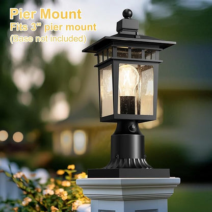 Dusk to Dawn Outdoor Post Lights,Black Waterproof Lamp Post Light Fixture, Aluminum Lamp Posts Outdoor Lighting Pole Lantern for Outside Yard Patio Pathway Garden Deck, Hard Wired,1-Pack
