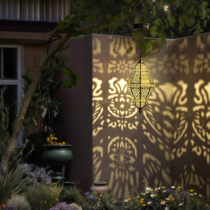 Solar Moroccan Hanging Pendant Lantern, Waterproof