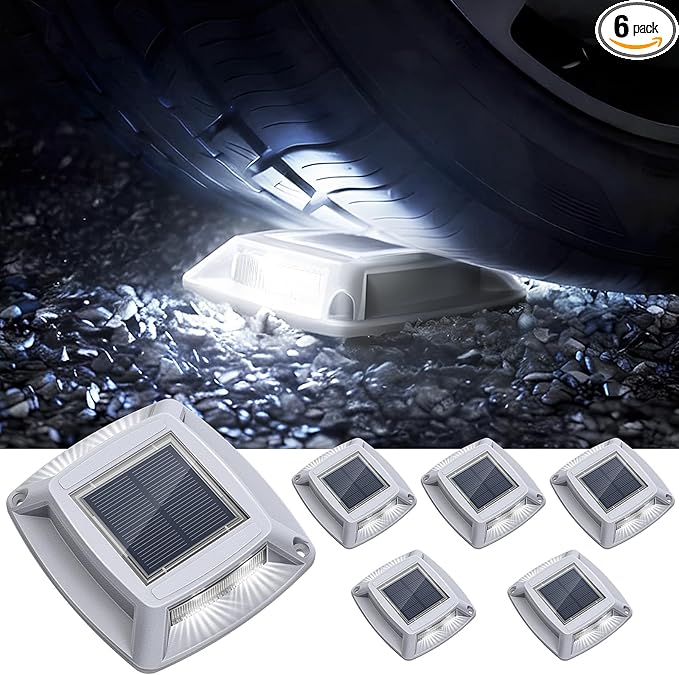 6-Pack White Solar Fence Lights, Outdoor LED