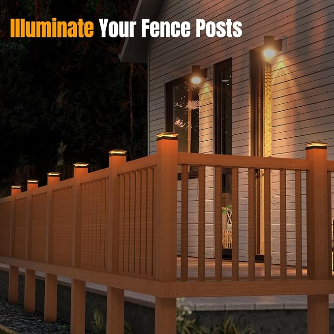 4x4 Solar Post Cap Lights Outdoor [12 Pack Waterproof IP65], 3 Lighting Modes for Fence Deck Patio Garden Decor, Dusk-to-Dawn Solar Powered Post Lights Fit 4x4 Wood/Vinyl