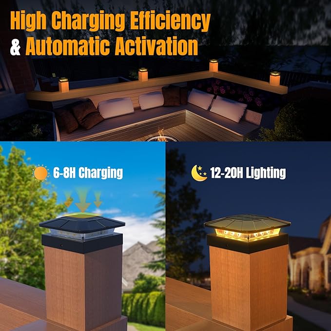 4x4 Solar Post Cap Lights Outdoor [12 Pack Waterproof IP65], 3 Lighting Modes for Fence Deck Patio Garden Decor, Dusk-to-Dawn Solar Powered Post Lights Fit 4x4 Wood/Vinyl