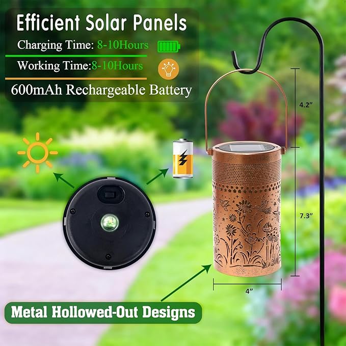 Solar Lantern Outdoor Waterproof, Metal Butterfly, Hummingbirds, Dragonflies, Frogs, Turtles, Flowers, Mushrooms, Garden Decor for Yard, Patio, Lawn, Porch, Backyard, Gifts for Women