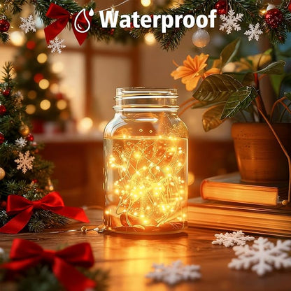 2 Pack Fairy Lights Battery Operated, 200 LED 66Ft Silver Wire Twinkle String Light 8 Modes Auto Timer Mini Christmas Fairy Lights for Bedroom Wedding Decor (Warm White)