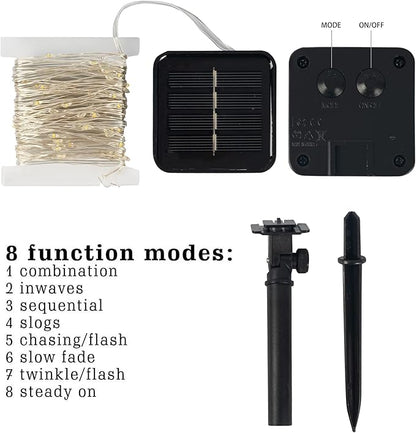 Dazzle Bright 2 Pack Solar String Lights Outdoor, Total 80FT 240LED Solar Powered Waterproof Fairy Lights 8 Modes, Copper Wire Lights for Christmas Patio Party Tree Yard Decoration (White)
