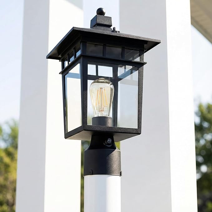 17'' Dusk to Dawn Outdoor Post Lights,Black Lamp Post Light Fixture, Waterproof Aluminum Outside Lamp Posts Light Outdoor Lighting, Pole Lantern for Yard Patio Pathway Garden Deck, E26 Base (1-Pack)