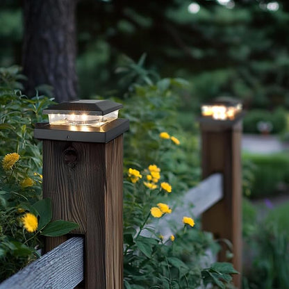 TW SHINE Solar Post Cap Lights Outdoor, 6 Pack Waterproof Solar Powered Deck Fence Post Lights, Warm White Post Light for Garden Patio Porch for 4x4, 5x5 or 6x6 Wooden Posts