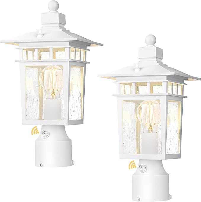 Dusk to Dawn Outdoor Post Lights, Waterproof Lamp Post Light Fixture, Aluminum Lamp Posts Outdoor Lighting Pole Lantern for Outside Yard Patio Pathway Garden Deck, Hard Wired (2 Pack, White)