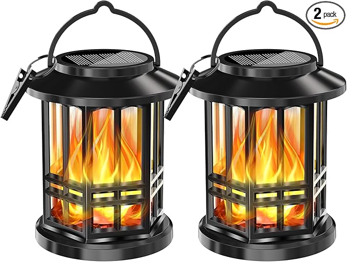 Solar Lanterns Outdoor Waterproof,Flickering Flame Landscape Lanterns ,Solar Powered Outdoor Hanging Lights Decor for Garden, Yard, Patio, Porch 2 Pack