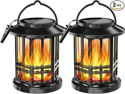Solar Lanterns Outdoor Waterproof,Flickering Flame Landscape Lanterns ,Solar Powered Outdoor Hanging Lights Decor for Garden, Yard, Patio, Porch 2 Pack