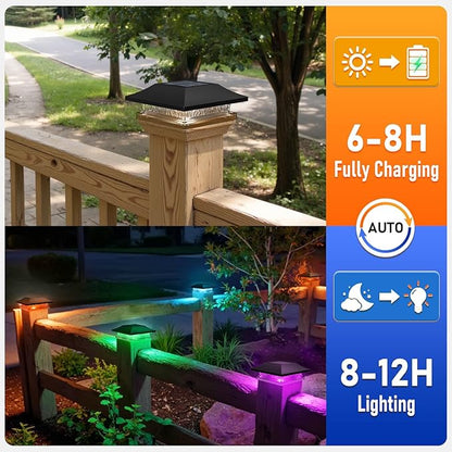Viewsun 2 Pack Solar Post Cap Lights, Outdoor Fence Solar Powered Cap with 4 Lighting Modes Waterproof Light Decorative for Deck Patio or Garden Decor, Fits 4x4 Wood Vinyl Posts