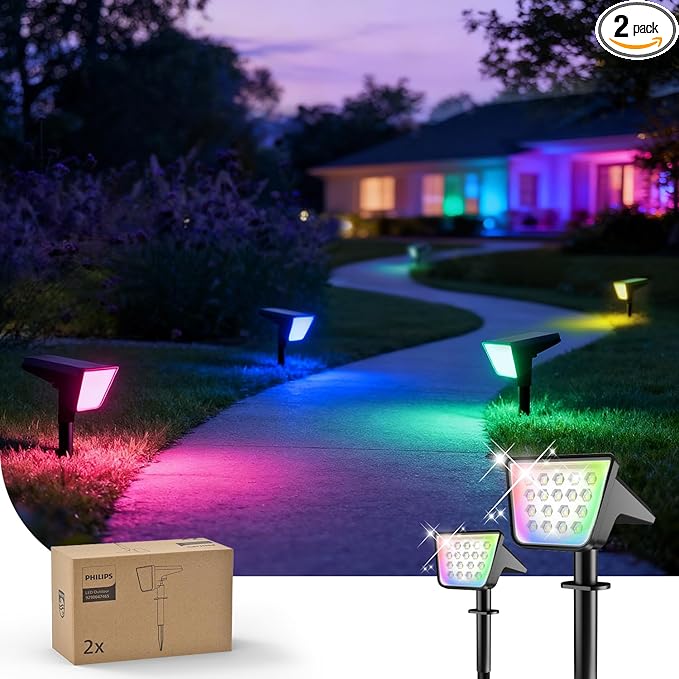2-Pack 18 LED Solar Yard Spotlights, Waterproof