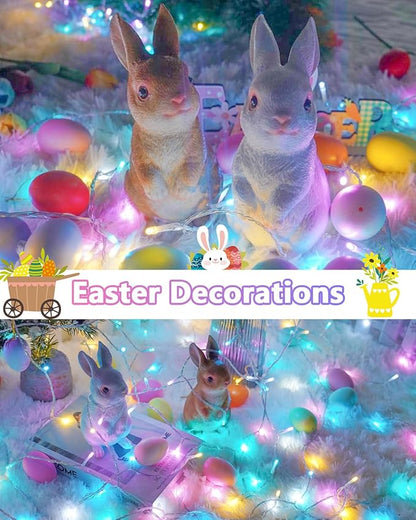 Easter Lights Battery Operated Twinkle Lights, 2 Pack 66FT 200LED Multicolor easter String Lights, 8 Modes Waterproof Pastel Light Indoor Outdoor, Fairy Lights for Room Garden Party Easter Decorations