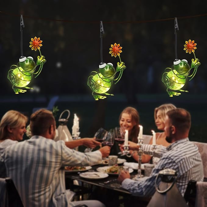 2-Pack Frog Solar Hanging Lantern, Outdoor Pendant