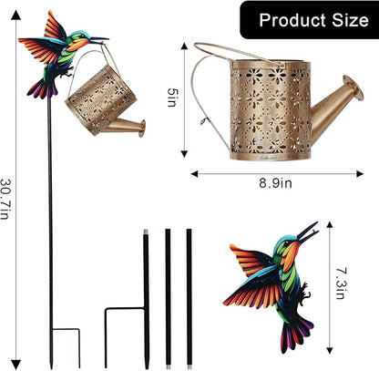 Solar Watering Can with Cascading Lights Outdoor Garden Decor,Solar Hummingbird Lights Shaped Hook Gardening Gifts, Hanging Garden Lights for Patio Yard Lawn Porch Outdoor Decoration