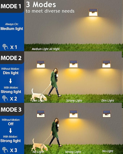 Peasur Solar Outdoor Lights [5 Pack/140LED], 3000K Warm Light Motion Sensor Outdoor Powered Security Lights 3 Working Modes Waterproof for Outside Garden Yard, Brown Frame
