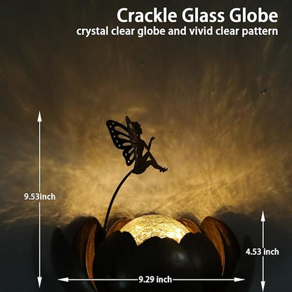 MUMTOP Fairy Garden Solar Lights Outdoor Decor, Waterproof Lotus Solar Outdoor Lanterns Fairy Glass Crackle Globe Lotus Flower Tabletop Lamp for for Patio Pathway Yard Garden Decor