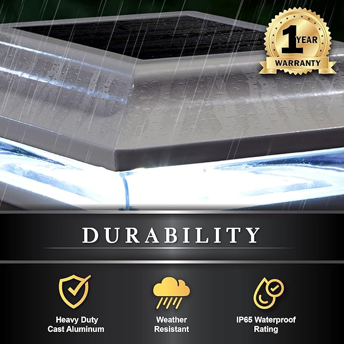 Classy Caps SL211W 4x4 Imperial Solar Post Cap, White – High-Performance LED Lights, Durable Cast Aluminum, Warm and Cool Light Modes, Fits 4"x4" or 3.5"x3.5" Posts, Ideal for Decks, Fences