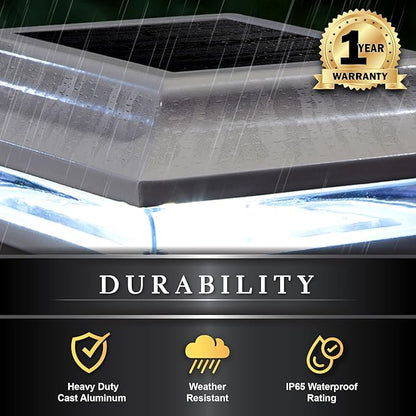 Classy Caps SL211W 4x4 Imperial Solar Post Cap, White – High-Performance LED Lights, Durable Cast Aluminum, Warm and Cool Light Modes, Fits 4"x4" or 3.5"x3.5" Posts, Ideal for Decks, Fences