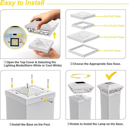 T-SUN Solar Post Cap Lights 12 Pack – Outdoor Waterproof Fence Lights for 3.5x3.5 4x4 5x5 5.5x5.5 Wood/Vinyl Posts, with 2 Brightness Modes Solar Deck Light for Patio, Garden, Porch(White)