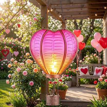 TERESA'S COLLECTIONS Valentine's Day Hot Air Balloon Solar Lantern Party Decorations, Outdoor Decor for Garden Flickering Flame Hanging Solar Lights Heart-Shaped Lantern for Anniversary Wedding Decor
