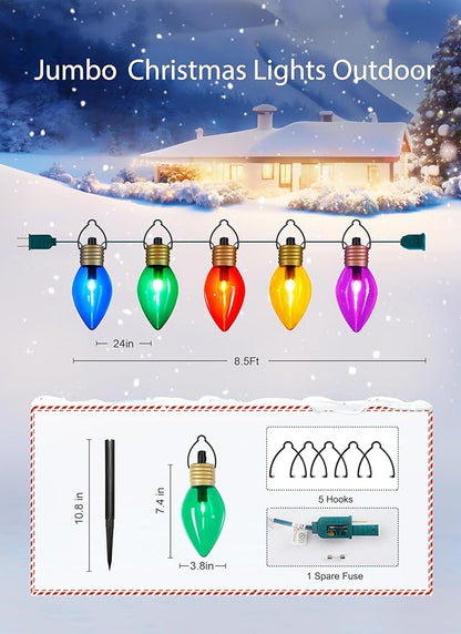 Hanging Christmas Decoration Outdoor - 8.5 FT 5 LED Jumbo Christmas Pathway Lights, Multicolor Christma Walkway Lights, Waterproof Giant Christmas Light Outdoor Decoration for Holiday Roof Yard Lawn