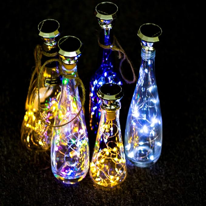 Starry Love Solar Diamond Wine Bottle Lights 10 Pack 20LED Outdoor Waterproof Multicolor Fairy Light String (3 Colors), Suitable for Most Wine Bottle Mouths, for Garden, Terrace, Party Decoration