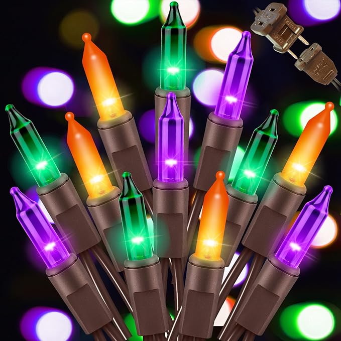 LAMPHOME Halloween String Lights - 20ft 100 Incandescent Orange Purple Green Mini Bulbs Lights, Halloween Lighting Decor for Outdoor&Indoor Use, Fairy Garden, Yard, Home, Party, Holiday Decoration