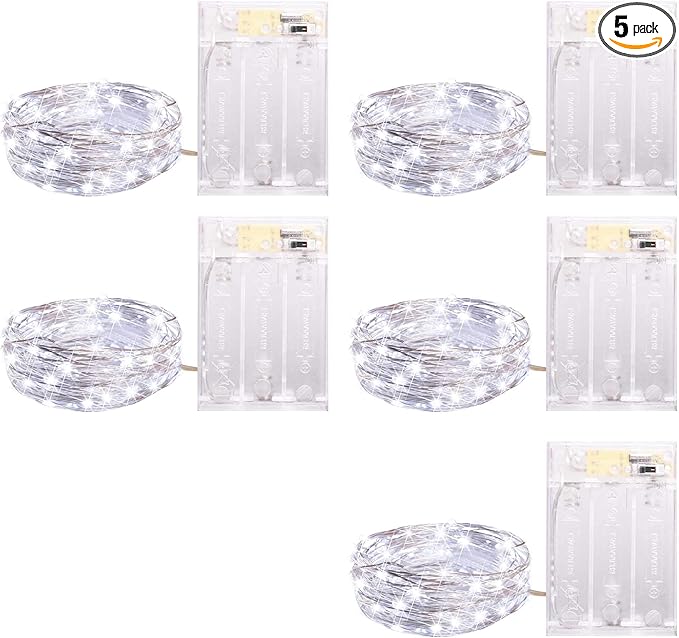 5-Pack Christmas String Lights, 20 LED Waterproof Twinkle Lights