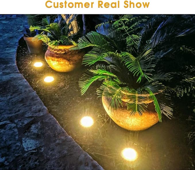 8-Pack Solar Ground Disk Lights, Warm White Waterproof LED