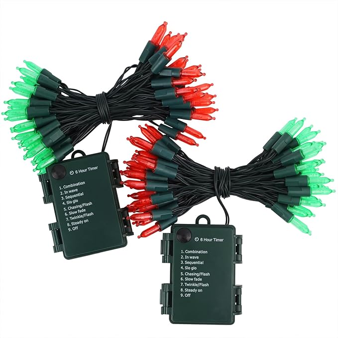 2-Pack Christmas String Lights, 16ft 50 LED Waterproof Twinkle Lights