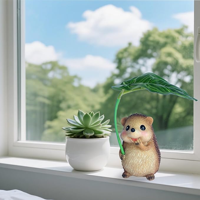 Solar Garden Statues Hedgehog Garden Decor Figurine Lights with Umbrella for Outside,Yard Decorations Outdoor Patio Decor,Gardening Gifts for Thanksgiving Christmas Mother's Day