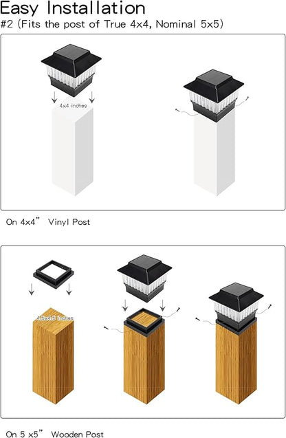 Single Solar Post Cap Light - Modern #2: Fits True 4x4 Vinyl & 5x5 Wood Posts, 3 Color Temp, 50 Lumen, Waterproof Outdoor Lights for Deck Fence, Matte Black