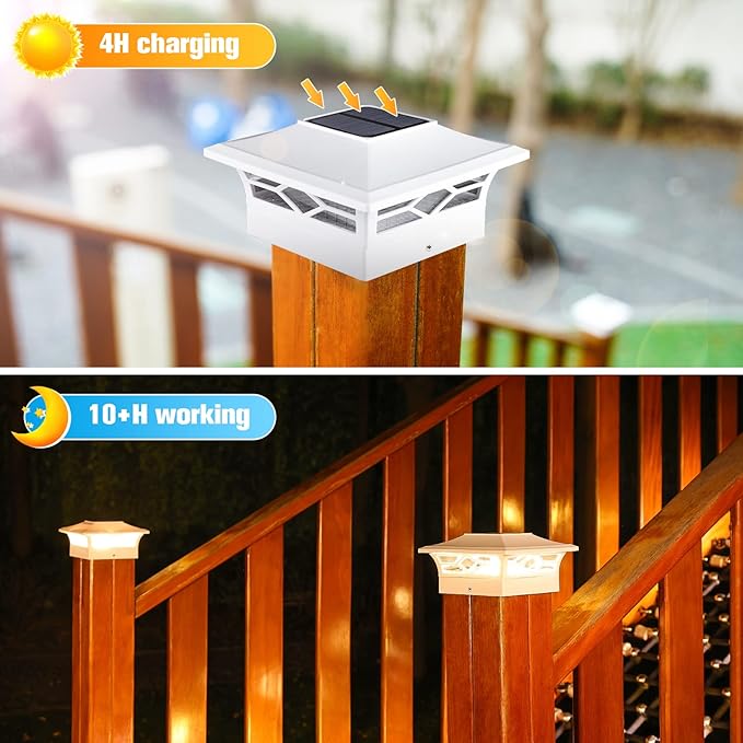 White Solar Fence Post Lights, Outdoor LED Caps